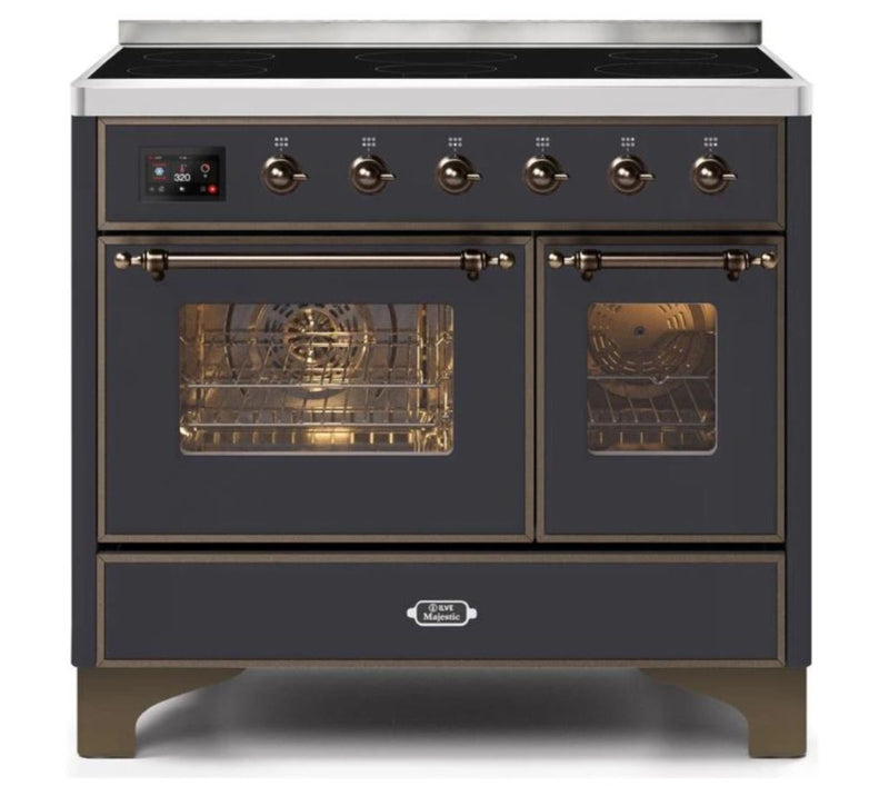 ILVE 40 Inch Majestic II Series Freestanding Electric Double Oven Range with 6 Elements, Triple Glass Cool Door, Convection Oven, TFT Oven Control Display and Child Lock (UMDI10NS3)