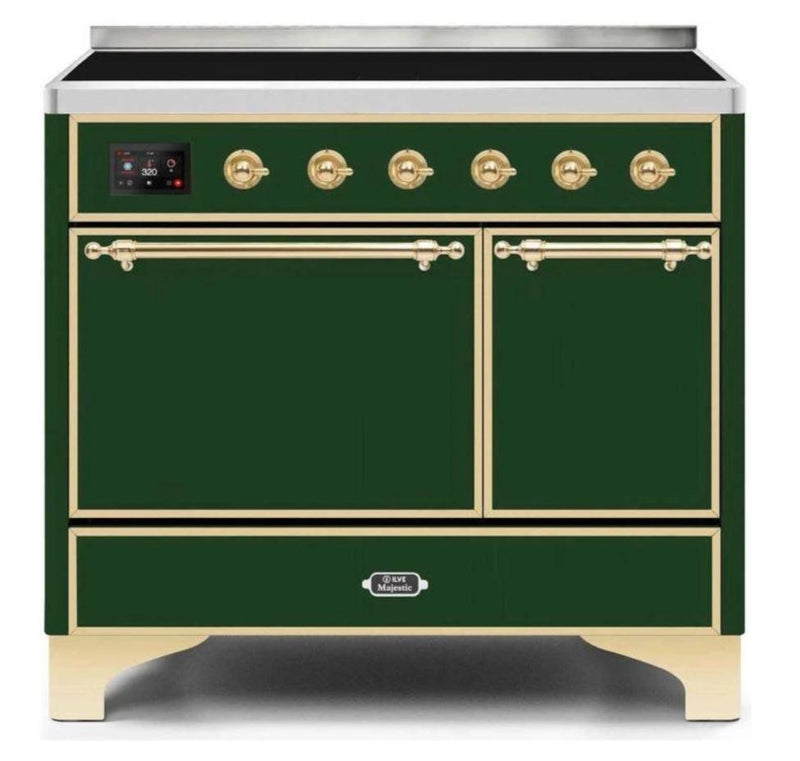 ILVE 40 Inch Majestic II Series Induction Range with 6 Elements Dual Ovens TFT Control Display Solid Oven Door (UMDI10QNS3)