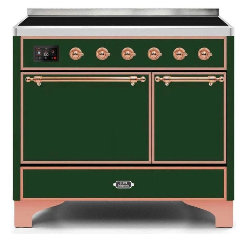 ILVE 40 Inch Majestic II Series Induction Range with 6 Elements Dual Ovens TFT Control Display Solid Oven Door (UMDI10QNS3)