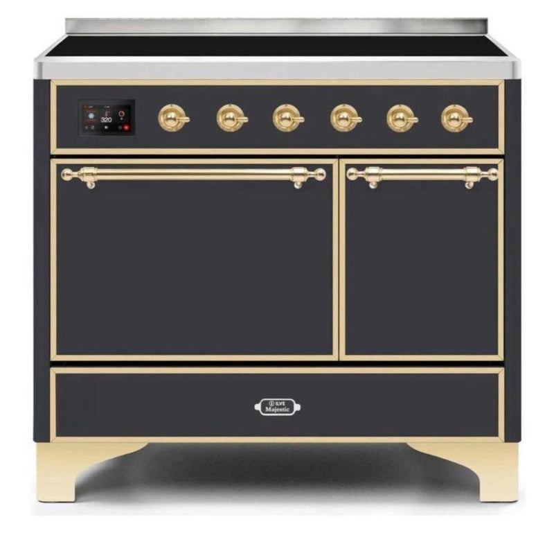 ILVE 40 Inch Majestic II Series Induction Range with 6 Elements Dual Ovens TFT Control Display Solid Oven Door (UMDI10QNS3)