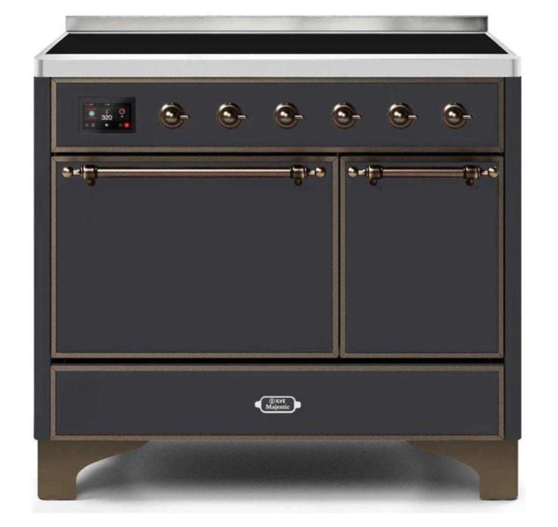 ILVE 40 Inch Majestic II Series Induction Range with 6 Elements Dual Ovens TFT Control Display Solid Oven Door (UMDI10QNS3)