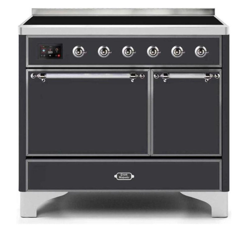 ILVE 40 Inch Majestic II Series Induction Range with 6 Elements Dual Ovens TFT Control Display Solid Oven Door (UMDI10QNS3)