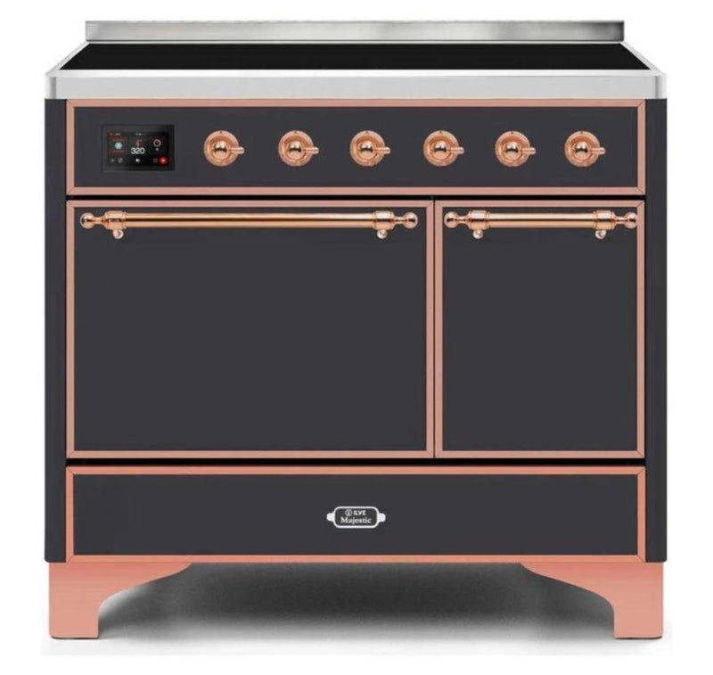 ILVE 40 Inch Majestic II Series Induction Range with 6 Elements Dual Ovens TFT Control Display Solid Oven Door (UMDI10QNS3)