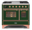 ILVE 40 Inch Majestic II Series Natural Gas/ Propane Gas Burner and Electric Oven with 6 Sealed Burners (UMD10FDNS3) - Emerald Green with Copper Trim