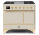 ILVE 40 Inch Majestic II Series Natural/ Propane Gas Burner and Electric Oven Range with 6 Sealed Burners (UMD10FDQNS3) - Antique White with Brass Trim