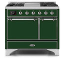 ILVE 40 Inch Majestic II Series Natural/ Propane Gas Burner and Electric Oven Range with 6 Sealed Burners (UMD10FDQNS3) - Emerald Green with Chrome Trim