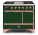 ILVE 40 Inch Majestic II Series Natural/ Propane Gas Burner and Electric Oven Range with 6 Sealed Burners (UMD10FDQNS3) - Emerald Green with Copper Trim