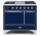 ILVE 40 Inch Majestic II Series Natural/ Propane Gas Burner and Electric Oven Range with 6 Sealed Burners (UMD10FDQNS3) - Midnight Blue with Chrome Trim