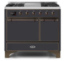 ILVE 40 Inch Majestic II Series Natural/ Propane Gas Burner and Electric Oven Range with 6 Sealed Burners (UMD10FDQNS3) - Matte Graphite with Bronze Trim