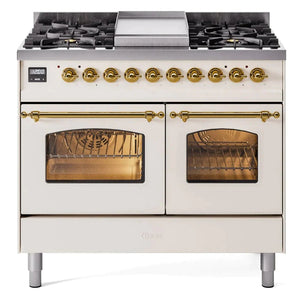ILVE 40" Nostalgie II Series Freestanding Double Oven Dual Fuel Range with 6 Sealed Burners and Griddle 