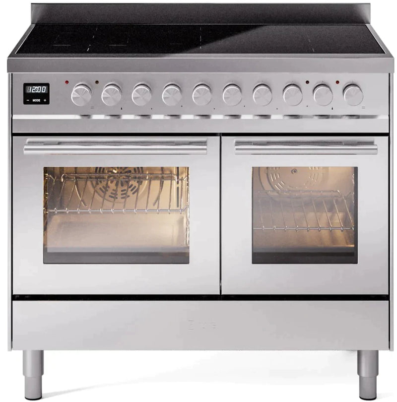 ILVE 40" Professional Plus II Series Freestanding Electric Double Oven Range with 5 Elements, Triple Glass Cool Door, Convection Oven, TFT Oven Control Display and Child Lock