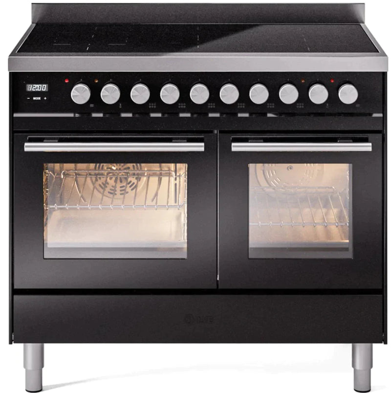 ILVE 40" Professional Plus II Series Freestanding Electric Double Oven Range with 5 Elements, Triple Glass Cool Door, Convection Oven, TFT Oven Control Display and Child Lock