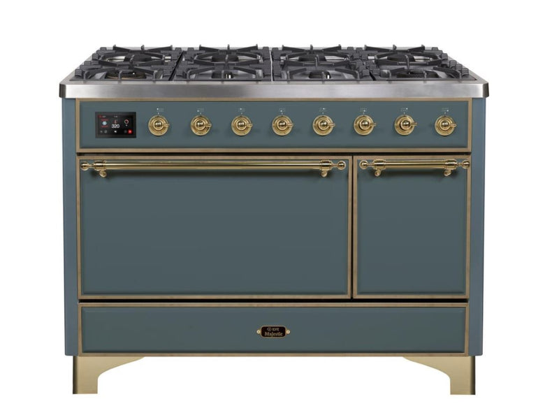 ILVE 48 Inch Majestic II Series Freestanding Dual Fuel Liquid Propane Range with 8 Sealed Brass Non Stick Coated Burners and Griddle (UM12FDQNS3)