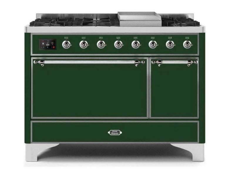 ILVE 48 Inch Majestic II Series Freestanding Dual Fuel Liquid Propane Range with 8 Sealed Brass Non Stick Coated Burners and Griddle (UM12FDQNS3)