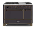 ILVE 48 Inch Majestic II Series Freestanding Dual Fuel Liquid Propane Range with 8 Sealed Brass Non Stick Coated Burners and Griddle (UM12FDQNS3)
