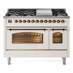 ILVE 48" Nostalgie II Series Freestanding Double Oven Dual Fuel Range with 8 Sealed Burners and Griddle