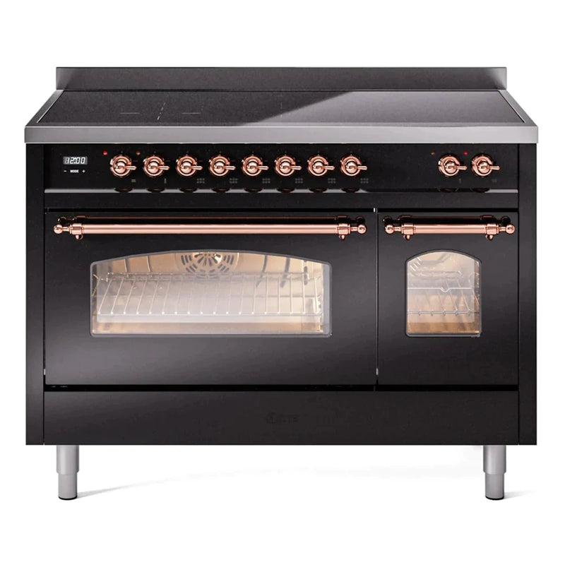 ILVE 48" Nostalgie II Series Freestanding Electric Double Oven Range with 8 Elements, Triple Glass Cool Door, Convection Oven, TFT Oven Control Display and Child Lock 