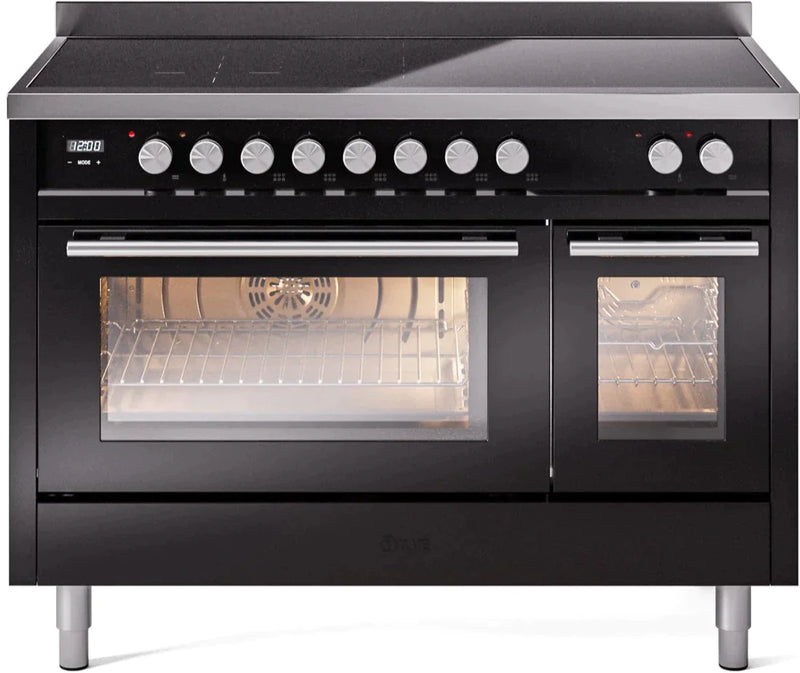 ILVE 48" Professional Plus II Series Freestanding Electric Double Oven Range with 8 Elements, Triple Glass Cool Door, Convection Oven, TFT Oven Control Display and Child Lock 