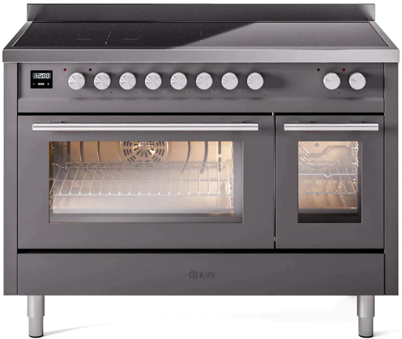 ILVE 48" Professional Plus II Series Freestanding Electric Double Oven Range with 8 Elements, Triple Glass Cool Door, Convection Oven, TFT Oven Control Display and Child Lock 