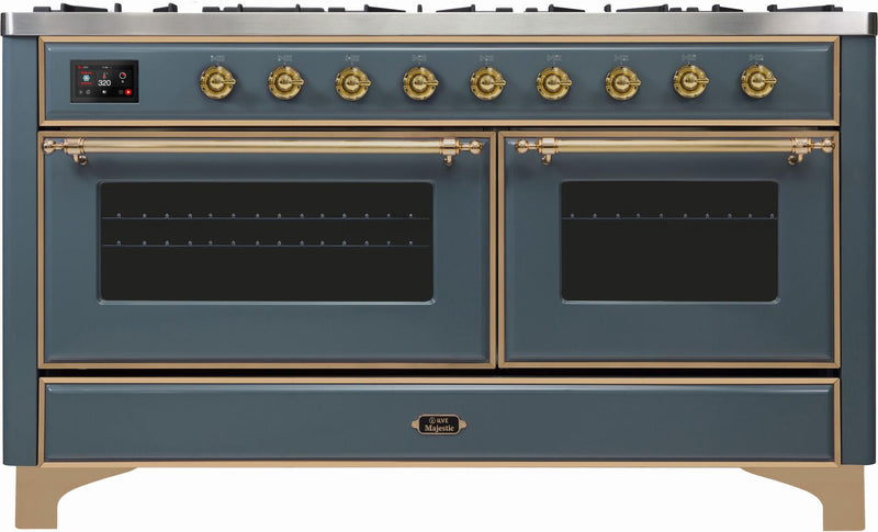 ILVE 60 Inch Majestic II Series Dual Fuel Natural Gas Range with 9 Sealed Burners and Griddle with 5.8 cu. ft. Total Oven Capacity TFT Oven Control Display (UM15FDNS3)