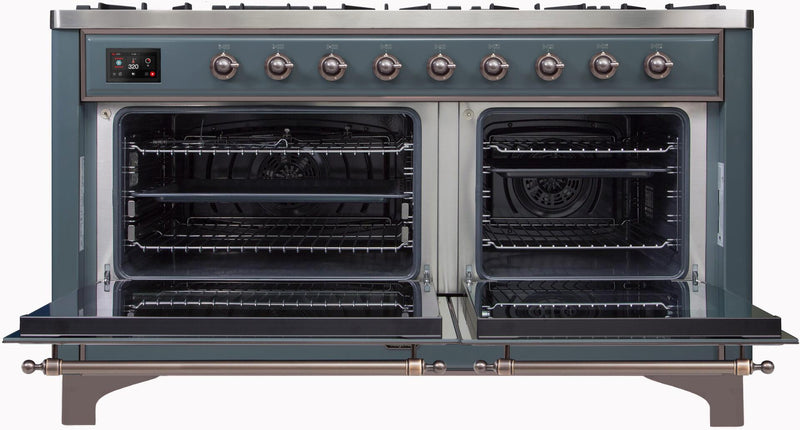 ILVE 60 Inch Majestic II Series Dual Fuel Natural Gas Range with 9 Sealed Burners and Griddle with 5.8 cu. ft. Total Oven Capacity TFT Oven Control Display (UM15FDNS3)