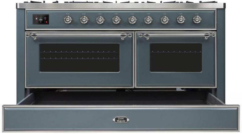 ILVE 60 Inch Majestic II Series Dual Fuel Natural Gas Range with 9 Sealed Burners and Griddle with 5.8 cu. ft. Total Oven Capacity TFT Oven Control Display (UM15FDNS3)