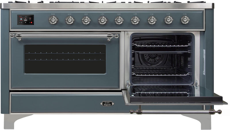 ILVE 60 Inch Majestic II Series Dual Fuel Natural Gas Range with 9 Sealed Burners and Griddle with 5.8 cu. ft. Total Oven Capacity TFT Oven Control Display (UM15FDNS3)