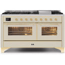 ILVE 60 Inch Majestic II Series Dual Fuel Natural Gas Range with 9 Sealed Burners and Griddle with 5.8 cu. ft. Total Oven Capacity TFT Oven Control Display (UM15FDNS3)