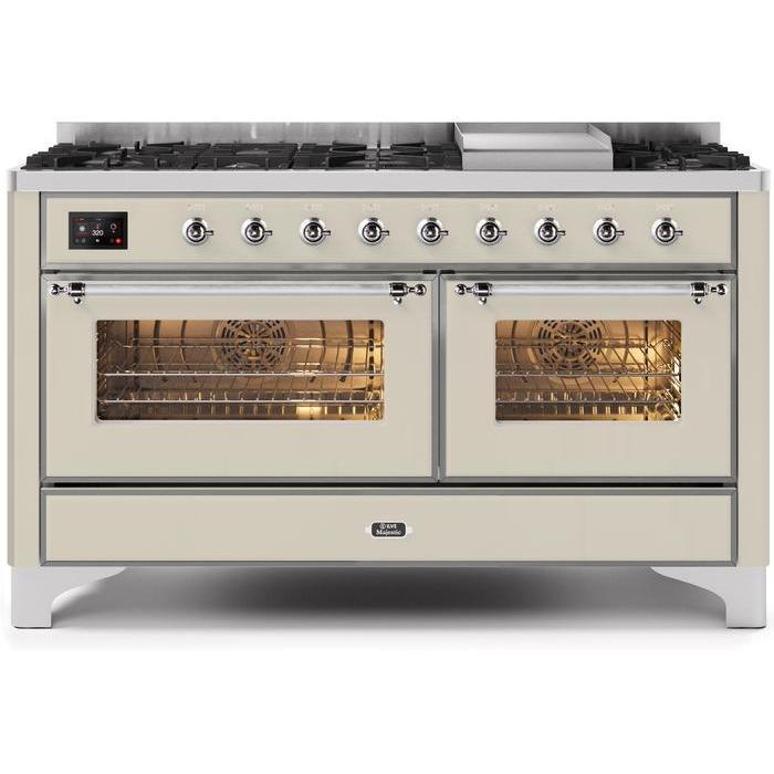 ILVE 60 Inch Majestic II Series Dual Fuel Natural Gas Range with 9 Sealed Burners and Griddle with 5.8 cu. ft. Total Oven Capacity TFT Oven Control Display (UM15FDNS3)