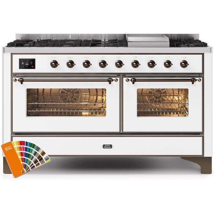 ILVE 60 Inch Majestic II Series Dual Fuel Natural Gas Range with 9 Sealed Burners and Griddle with 5.8 cu. ft. Total Oven Capacity TFT Oven Control Display (UM15FDNS3)