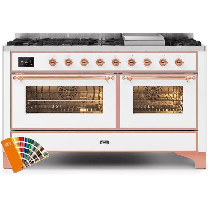 ILVE 60 Inch Majestic II Series Dual Fuel Natural Gas Range with 9 Sealed Burners and Griddle with 5.8 cu. ft. Total Oven Capacity TFT Oven Control Display (UM15FDNS3)