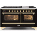 ILVE 60 Inch Majestic II Series Dual Fuel Natural Gas Range with 9 Sealed Burners and Griddle with 5.8 cu. ft. Total Oven Capacity TFT Oven Control Display (UM15FDNS3)
