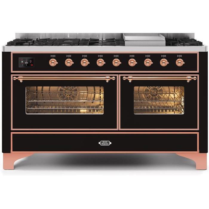 ILVE 60 Inch Majestic II Series Dual Fuel Natural Gas Range with 9 Sealed Burners and Griddle with 5.8 cu. ft. Total Oven Capacity TFT Oven Control Display (UM15FDNS3)