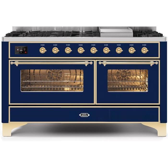 ILVE 60 Inch Majestic II Series Dual Fuel Natural Gas Range with 9 Sealed Burners and Griddle with 5.8 cu. ft. Total Oven Capacity TFT Oven Control Display (UM15FDNS3)