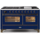 ILVE 60 Inch Majestic II Series Dual Fuel Natural Gas Range with 9 Sealed Burners and Griddle with 5.8 cu. ft. Total Oven Capacity TFT Oven Control Display (UM15FDNS3)