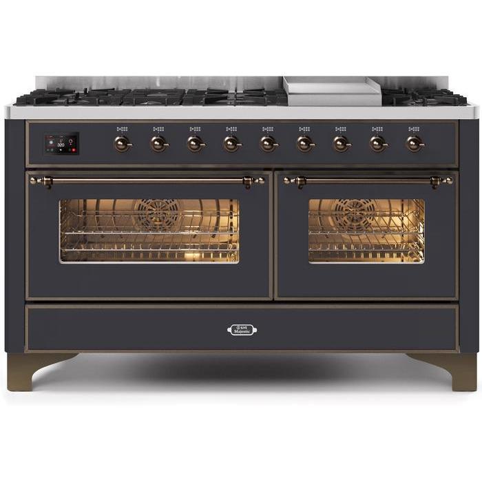 ILVE 60 Inch Majestic II Series Dual Fuel Natural Gas Range with 9 Sealed Burners and Griddle with 5.8 cu. ft. Total Oven Capacity TFT Oven Control Display (UM15FDNS3)