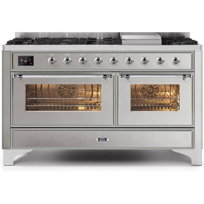 ILVE 60 Inch Majestic II Series Dual Fuel Natural Gas Range with 9 Sealed Burners and Griddle with 5.8 cu. ft. Total Oven Capacity TFT Oven Control Display (UM15FDNS3)