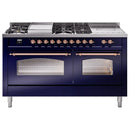 ILVE 60" Nostalgie II Series Freestanding Double Oven Dual Fuel Range with 8 Sealed Burners and Griddle
