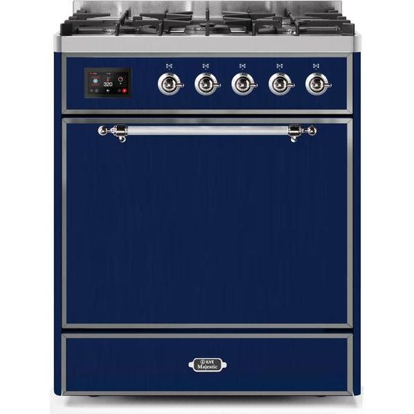 ILVE - Majestic II Series - 30 Inch Dual Fuel Freestanding Range Gas/Propane (UM30DQNE3) - Midnight Blue with Chrome Trim