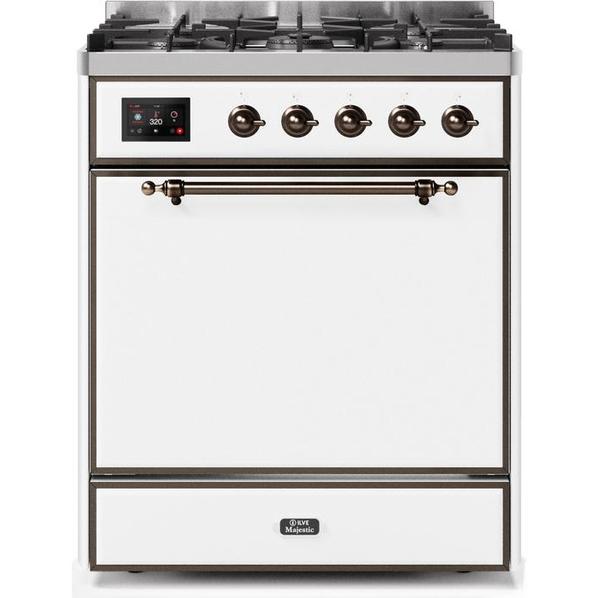 ILVE - Majestic II Series - 30 Inch Dual Fuel Freestanding Range Gas/Propane (UM30DQNE3) - White with Bronze Trim