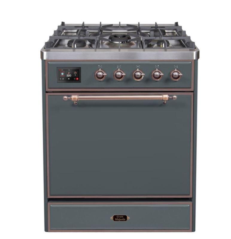 ILVE - Majestic II Series - 30 Inch Dual Fuel Freestanding Range Gas/Propane (UM30DQNE3) - Blue Grey with Bronze