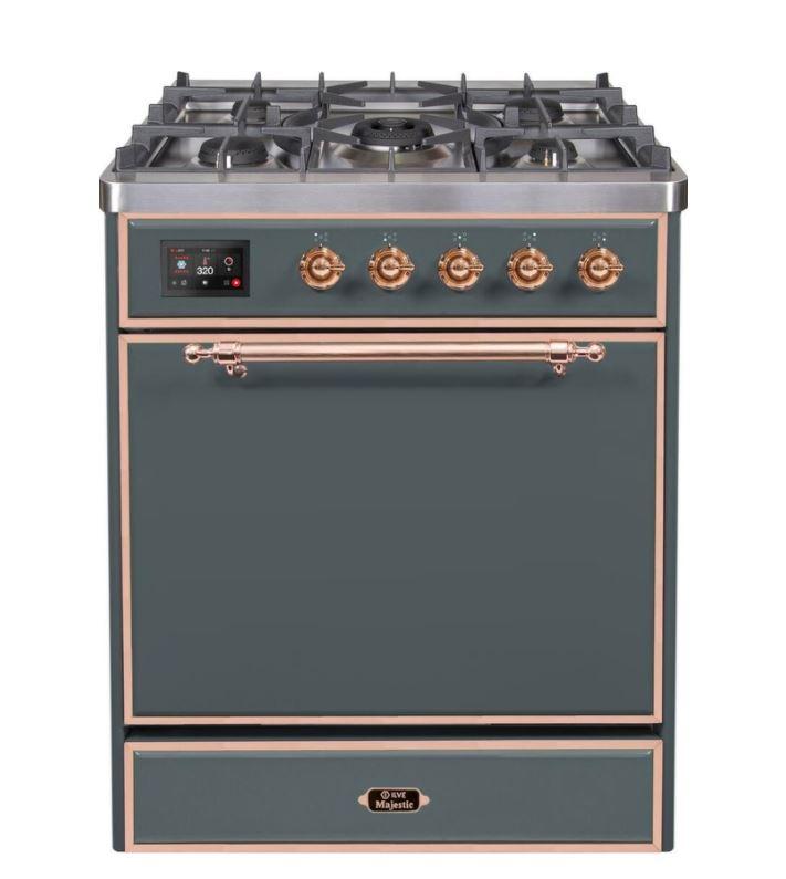 ILVE - Majestic II Series - 30 Inch Dual Fuel Freestanding Range Gas/Propane (UM30DQNE3) - Blue Grey with Copper