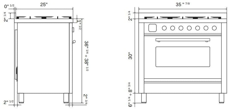 ILVE Professional Plus II 36-Inch Freestanding Dual Fuel Range with 6 Sealed Burner - UP36FWMP