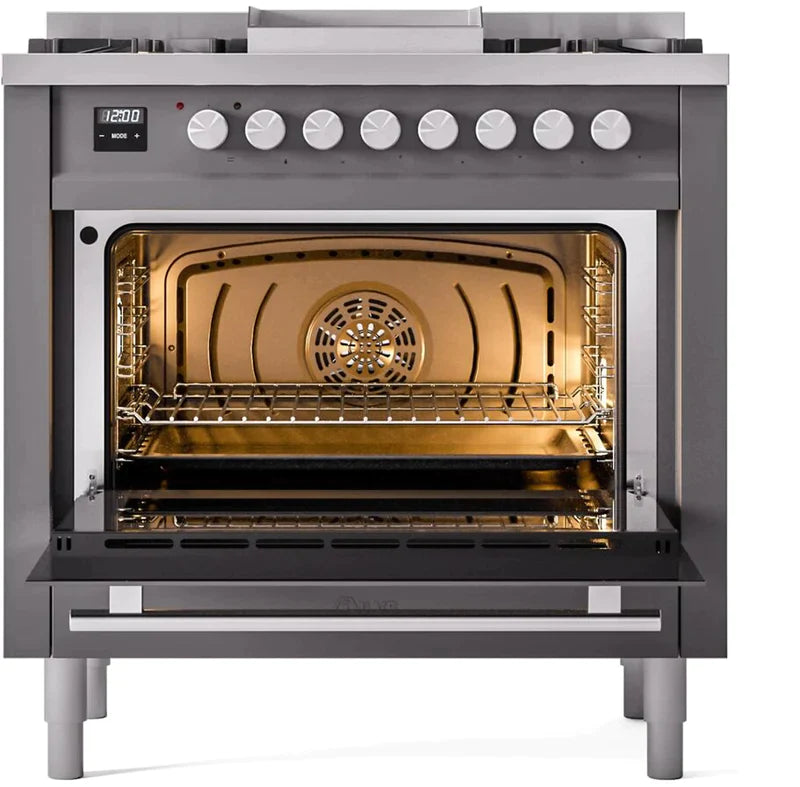 ILVE Professional Plus II 36-Inch Freestanding Dual Fuel Range with 6 Sealed Burner - UP36FWMP