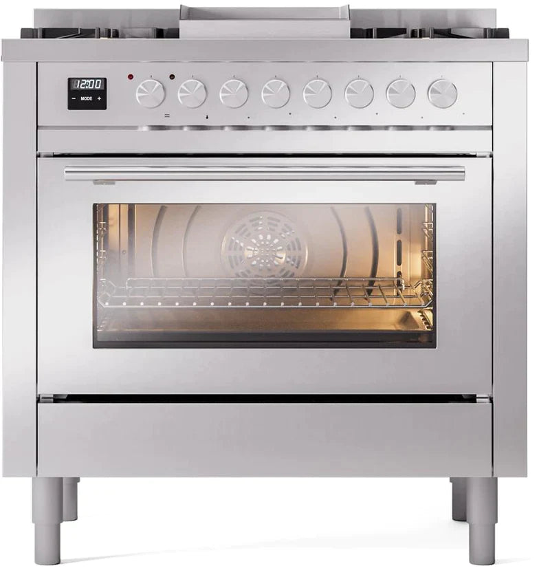 ILVE Professional Plus II 36-Inch Freestanding Dual Fuel Range with 6 Sealed Burner - UP36FWMP