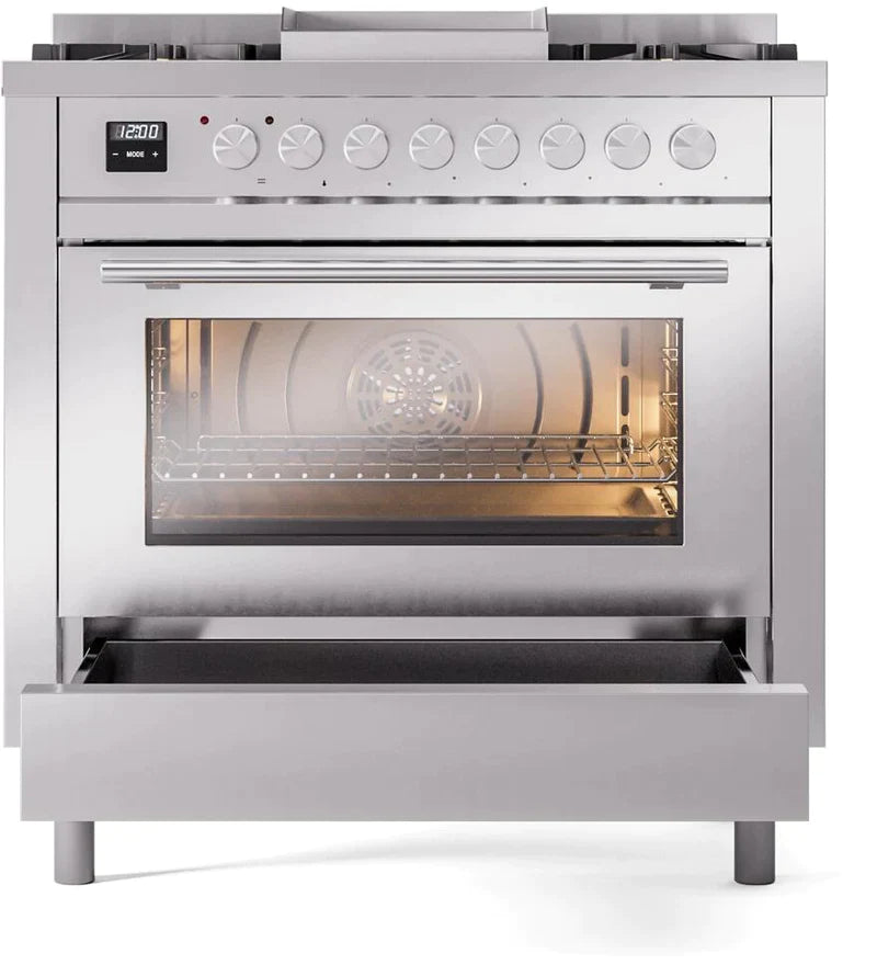 ILVE Professional Plus II 36-Inch Freestanding Dual Fuel Range with 6 Sealed Burner - UP36FWMP