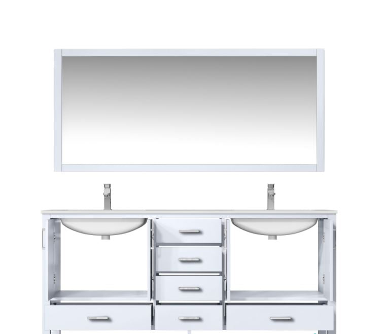 Jacques 72" White Double Vanity, White Carrara Marble Top, White Square Sinks and 70" Mirror LJ342272DADSM70