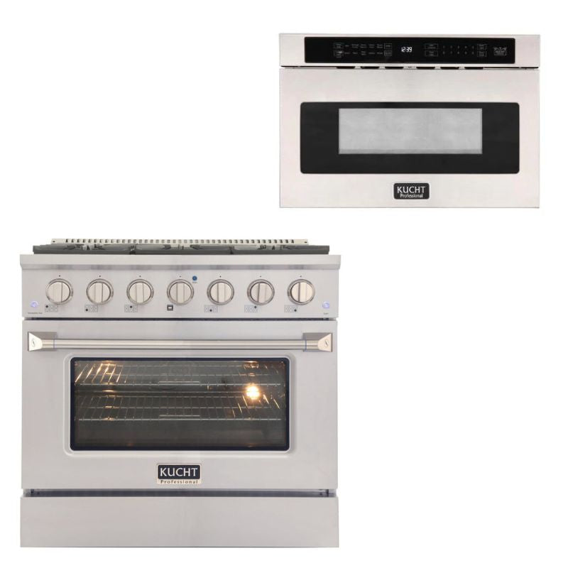 Kucht Appliance Package Professional 36 in. 5.2 cu ft. Natural Gas Range, Microwave Drawer, KMD-KNG361-24S