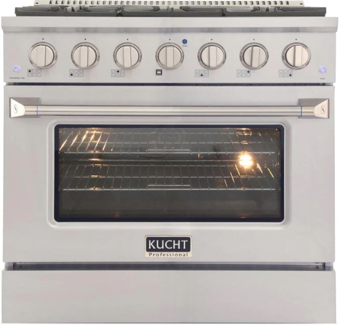 Kucht Appliance Package Professional 36 in. 5.2 cu ft. Natural Gas Range, Microwave Drawer, Dishwasher, KMD24S-KNG-361