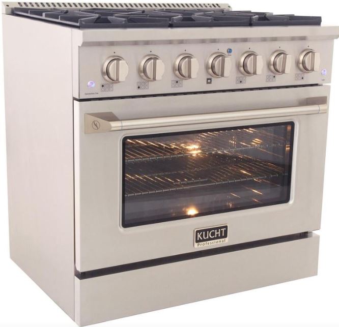 Kucht Appliance Package Professional 36 in. 5.2 cu ft. Natural Gas Range, Microwave Drawer, Dishwasher, KMD24S-KNG-361